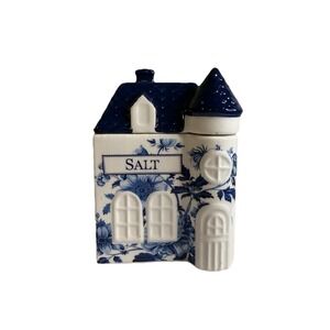 Beau Monde Decor Blue & White Ceramic House Salt Canister Chinoiserie Cottage